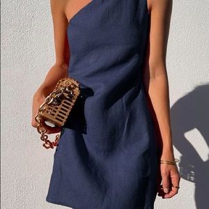 New Niki one shoulder cozy party dress -navy M